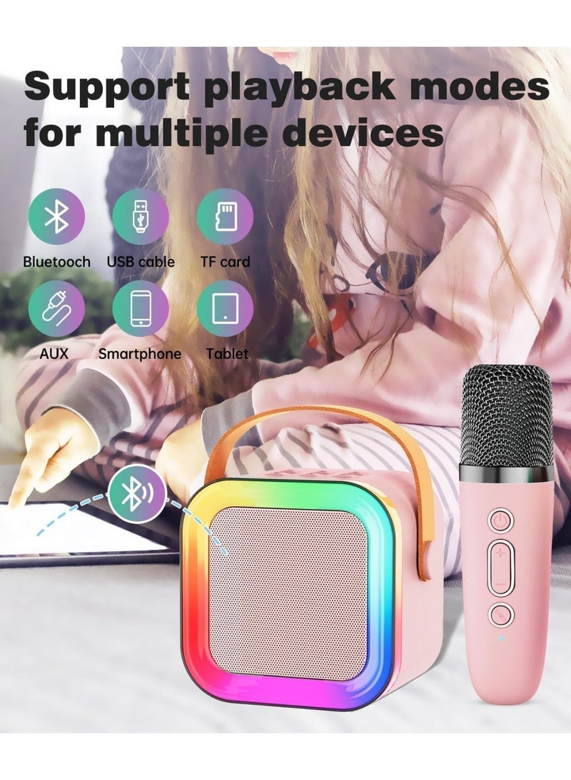 جهاز كاريوكي صغير للأطفال من عمر سنتين إلى ١٢ سنة، مكبر صوت كاريوكي لاسلكي محمول مع أضواء حفلات LED وميكروفونين لاسلكيين، هدية مثالية لأعياد الميلاد والعطلات للبنات والأولاد (K12-وردي) - Image 4